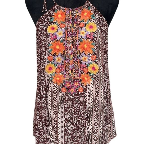 Savannah Jane Tops - Savannah Jane Women's L Floral Embroidered Halter Tank Top Multicolor